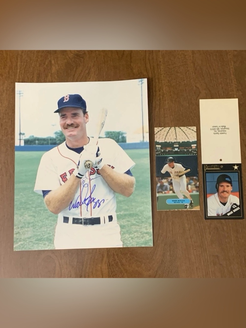 Wade Boggs Autographed 8x10 + 1980s Red Sox Memorabilia Lot - Glove Tag & Pop-Up